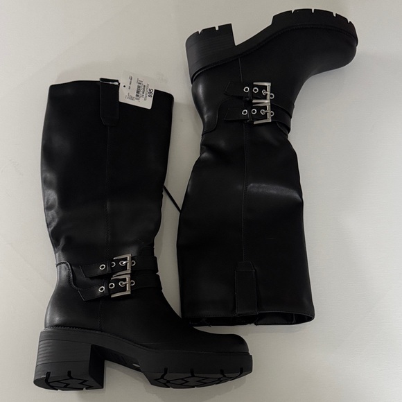 Black Moto Boots Womens 7.5 Memory Foam Arizona - Picture 1 of 8